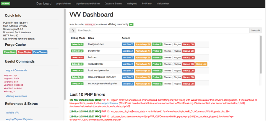 VVV dashboard, v0.1.3.